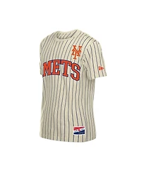 New Era Men's Cream York Mets Throwback Meshback Pinstripe T-Shirt