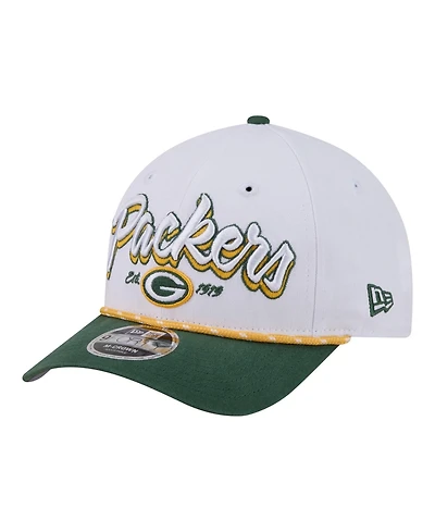 New Era Men's White Green Bay Packers Team Loyal A-Frame 9FORTY Adjustable Hat