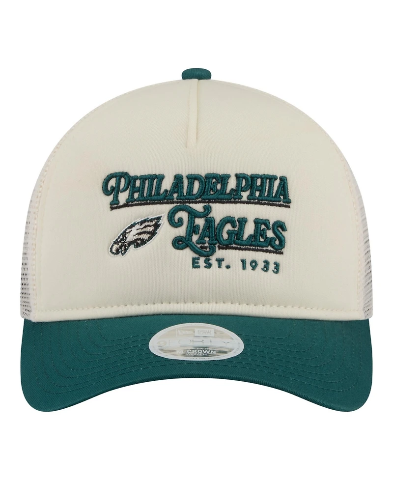 New Era Women's Cream/Green Philadelphia Eagles Retro A-Frame 9FORTY Adjustable Hat