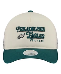 New Era Women's Cream/Green Philadelphia Eagles Retro A-Frame 9FORTY Adjustable Hat