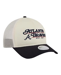New Era Women's Light Beige/Navy Atlanta Braves Retro 9FORTY M-Crown A-Frame Trucker Adjustable Hat