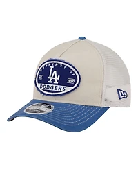 New Era Men's Light Beige/Royal Los Angeles Dodgers Frayed M-Crown A-Frame 9FORTY Trucker Adjustable Hat