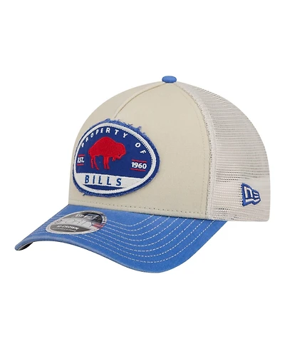New Era Men's Natural Buffalo Bills Frayed M-Crown A-Frame 9FORTY Adjustable Hat