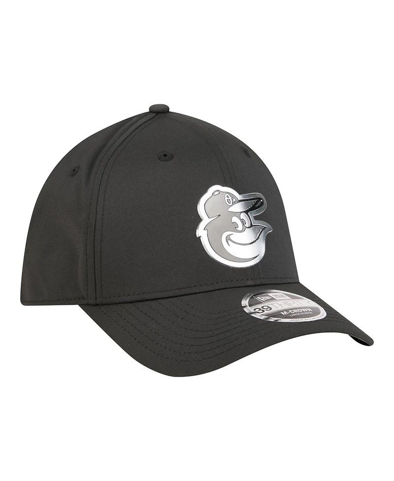 New Era Men's Black Baltimore Orioles Metallic 39THIRTY M-Crown Flex Hat