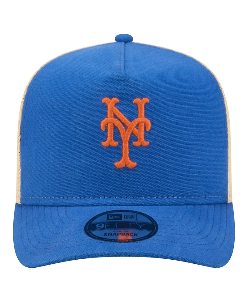 New Era Men's Royal/Natural New York Mets Grained 9FIFTY A-Frame Trucker Adjustable Hat
