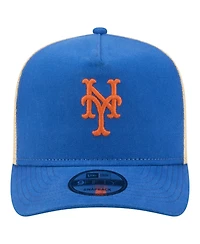 New Era Men's Royal/Natural New York Mets Grained 9FIFTY A-Frame Trucker Adjustable Hat
