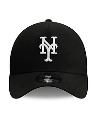 New Era Men's Black New York Mets Side Script 9FORTY A-Frame Trucker Adjustable Hat