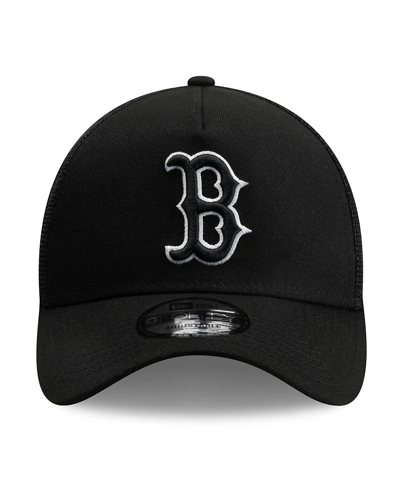 New Era Men's Black Boston Red Sox Side Script 9FORTY A-Frame Trucker Adjustable Hat