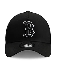 New Era Men's Black Boston Red Sox Side Script 9FORTY A-Frame Trucker Adjustable Hat