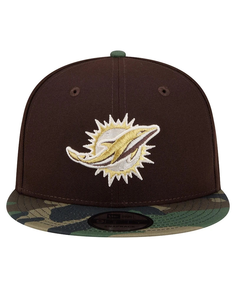 New Era Men's Dark Brown Miami Dolphins Burnt Wood Camo 9FIFTY Snapback Hat