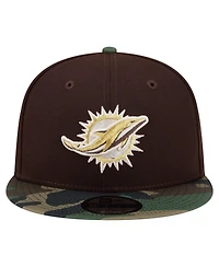 New Era Men's Dark Brown Miami Dolphins Burnt Wood Camo 9FIFTY Snapback Hat