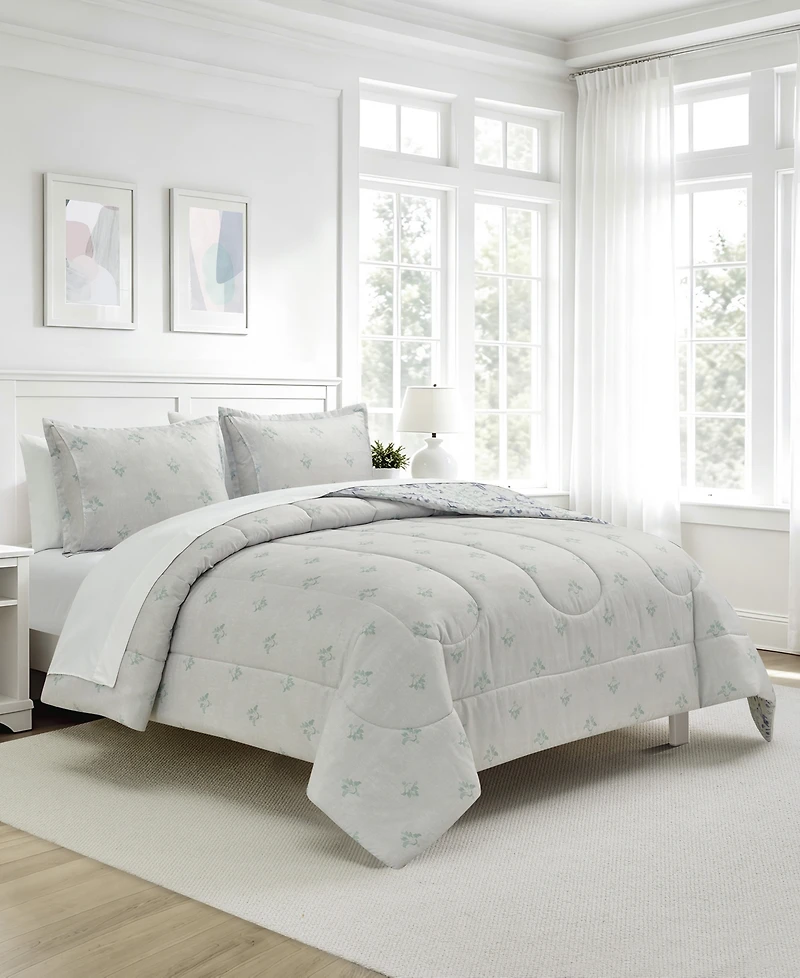 Macy's Painterly Damask Reversible Microfiber 3-piece Comforter Set
