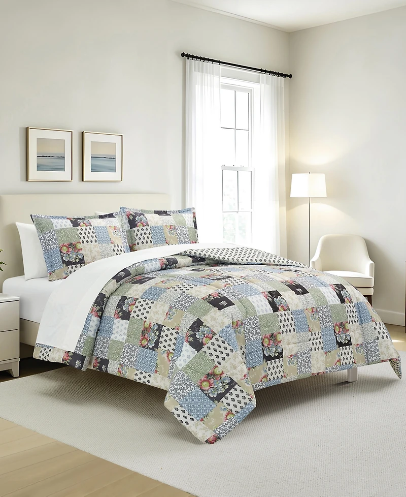 Macy's Floral Patch Reversible Microfiber 3-piece Comforter Set