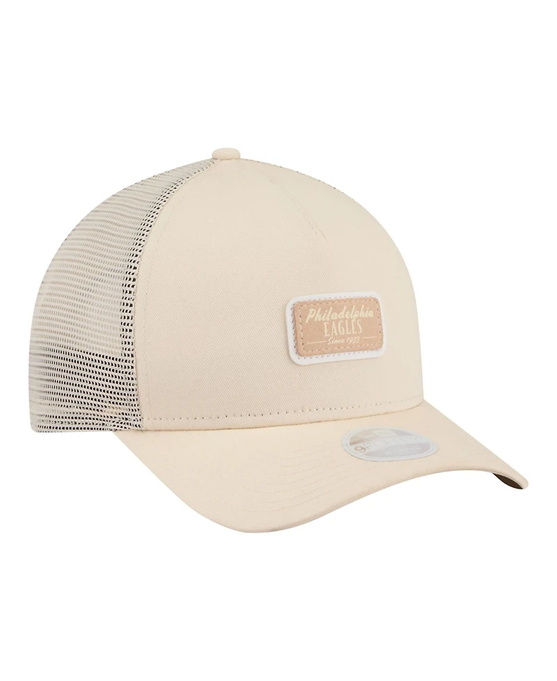 New Era Women's Cream Philadelphia Eagles Tonal Patch M-Crown A-Frame 9FORTY Trucker Adjustable Hat