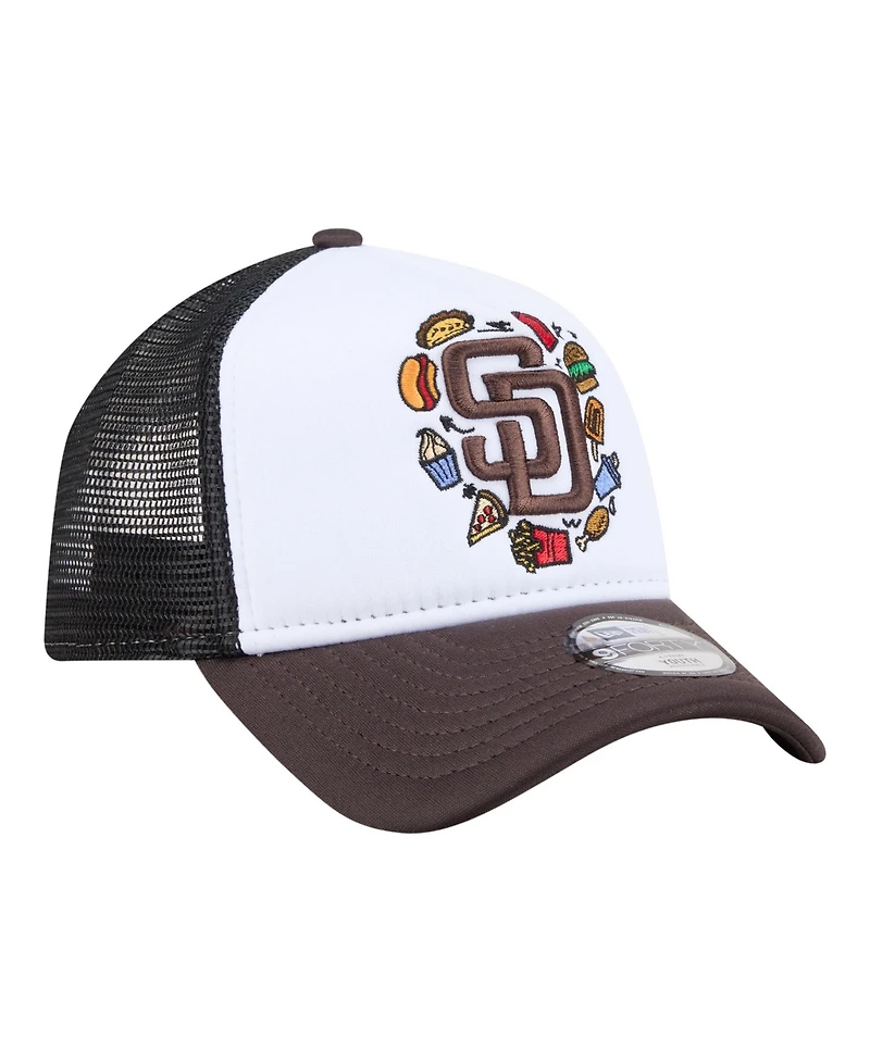 New Era Big Boys and Girls White/Brown San Diego Padres Food A-Frame 9FORTY Trucker Adjustable Hat