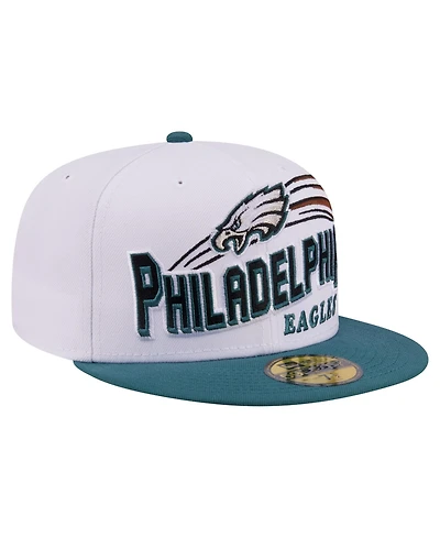 New Era Men's White/Midnight Green Philadelphia Eagles Retro Swoop 59FIFTY Fitted Hat