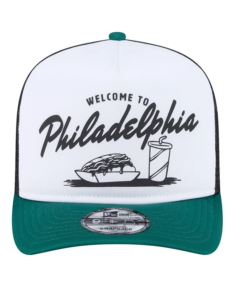 New Era Men's White/Midnight Green Philadelphia Eagles Foodie 9FIFTY A-Frame Trucker Snapback Hat