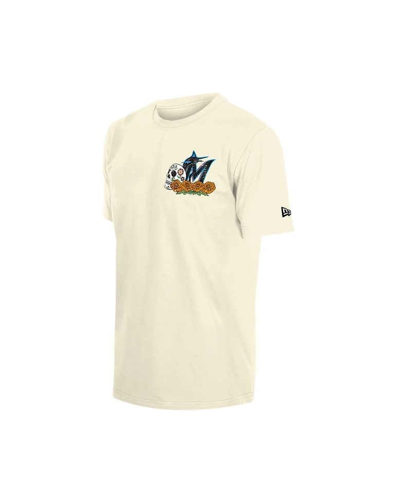 New Era Men's Natural Miami Marlins Dia de los Muertos Sugar Skull T-Shirt