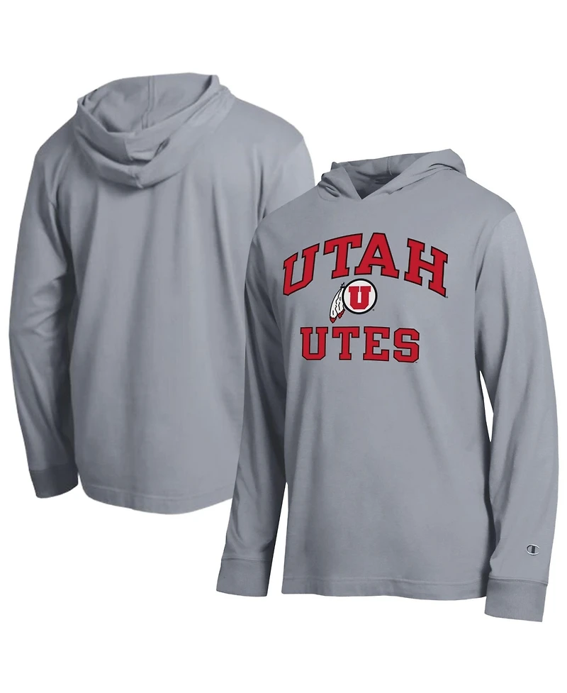 Champion Men's Heather Gray Utah Utes High Motor All-Star Long Sleeve Hooded T-Shirt