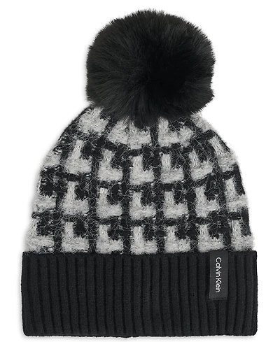 Calvin Klein Women's Grid Knit Pom Beanie