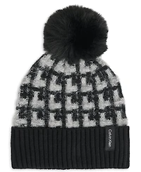 Calvin Klein Women's Grid Knit Pom Beanie