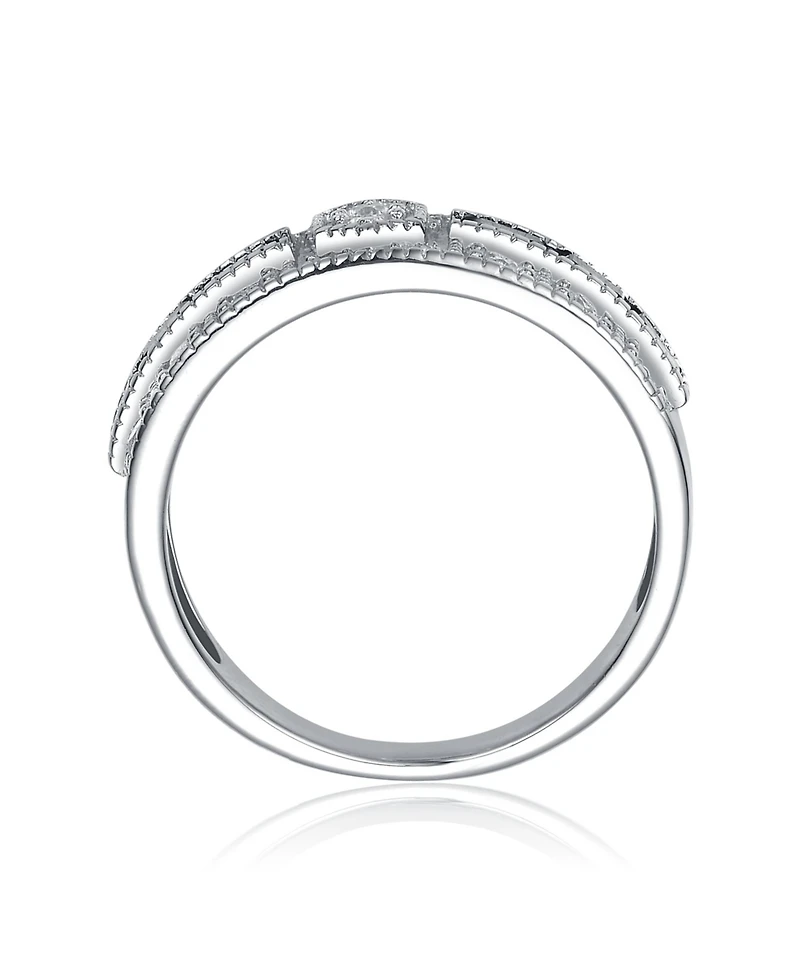 Radiant Sterling Silver Cocktail Ring with Pave Green Cubic Zirconia