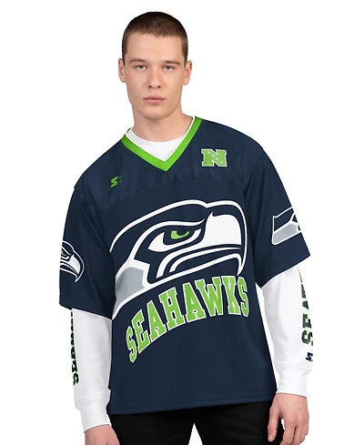 Starter Men's College Navy/White Seattle Seahawks Short Sleeve Long Combo Pack T-Shirt