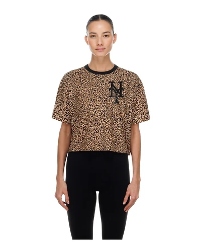 New Era Women's York Mets Leopard-Print Cropped Cotton T-Shirt