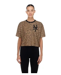 New Era Women's York Mets Leopard-Print Cropped Cotton T-Shirt