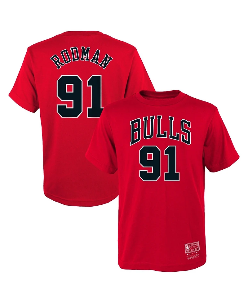 Mitchell & Ness Big Boys and Girls Dennis Rodman Red Chicago Bulls Hardwood Classics Name Number T-Shirt