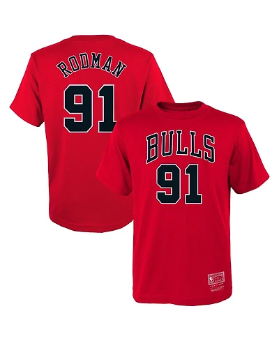 Mitchell & Ness Big Boys and Girls Dennis Rodman Red Chicago Bulls Hardwood Classics Name Number T-Shirt