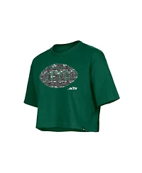New Era Girl's Green York Jets Flip Sequin Boxy T-Shirt