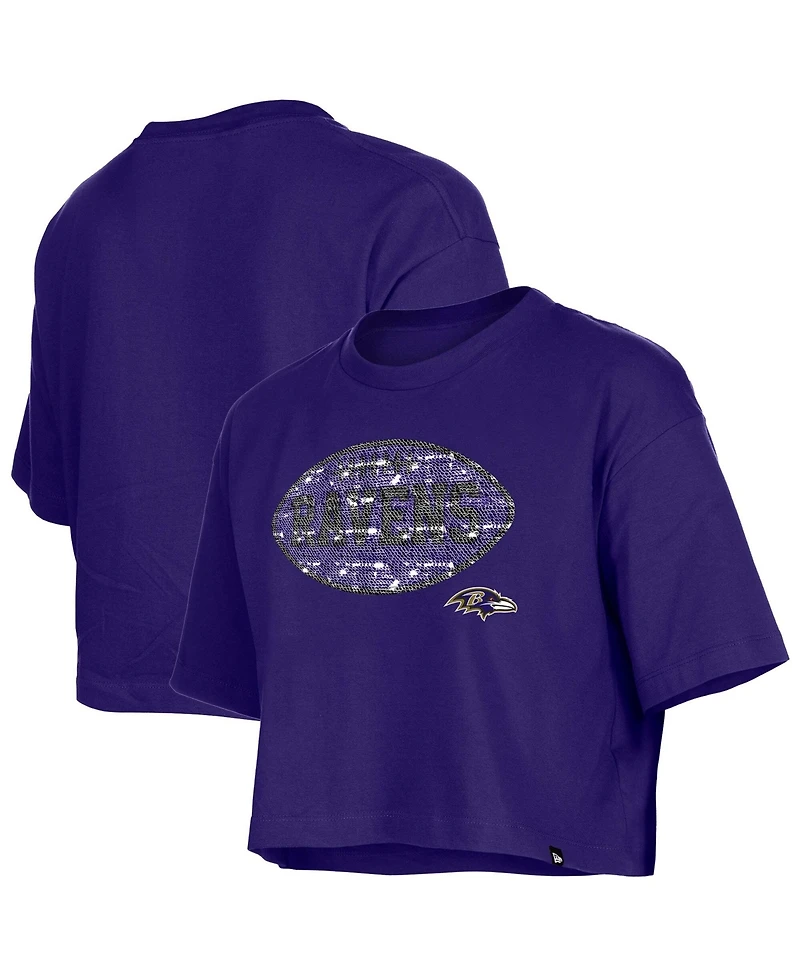 New Era Girl's Purple Baltimore Ravens Flip Sequin Boxy T-Shirt