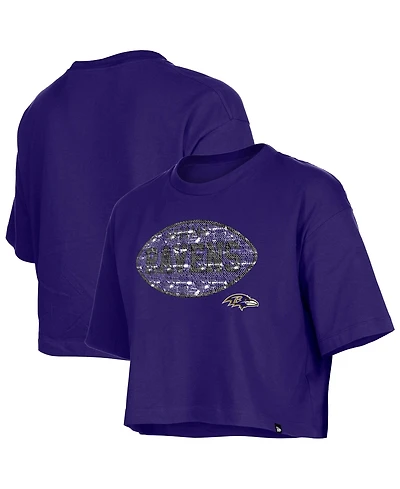 New Era Girl's Purple Baltimore Ravens Flip Sequin Boxy T-Shirt