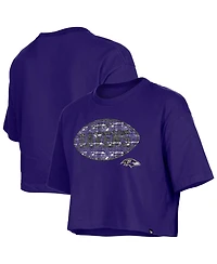 New Era Girl's Purple Baltimore Ravens Flip Sequin Boxy T-Shirt