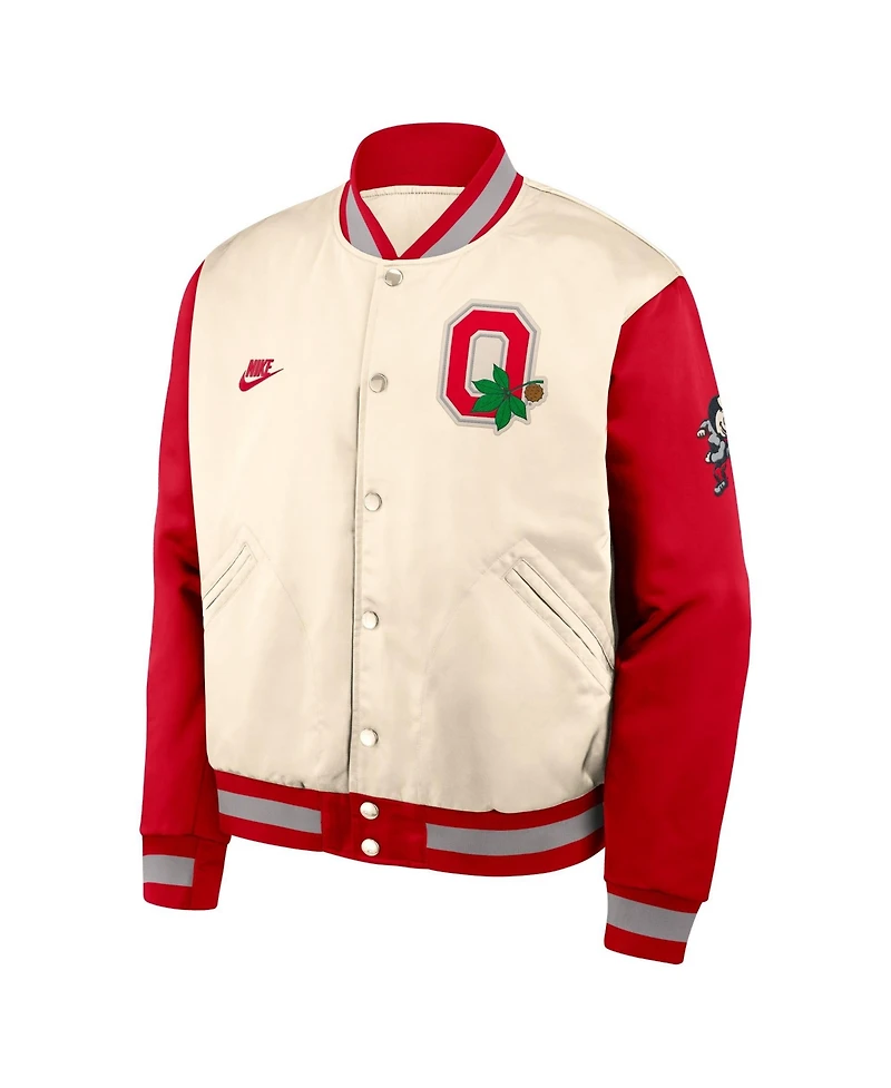Nike Men's Natural/Scarlet Ohio State Buckeyes Legacy Full-Snap Bomber Jacket