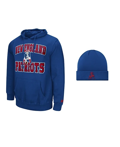 Starter Men's Navy New England Patriots Hoodie and Cuffed Knit Hat Combo Pack