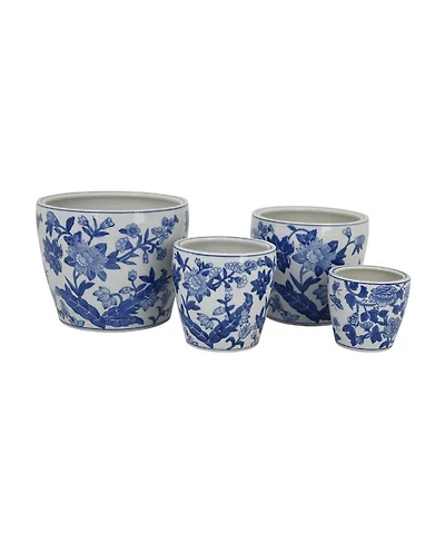 Yobtop Ceramic Planter Pot Set of 4 - Floral Pottery, Indoor and Outdoor Flower Pots, Varied Sizes for Diverse Plants, 4 Pieces
