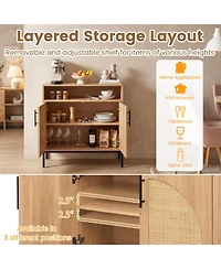 Costway Sideboard Buffet Cabinet with Rattan Decorated Doors, Adjustable Shelf