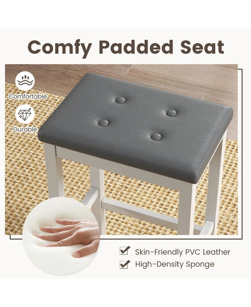 Gouun Set of 2 Button-Tufted Counter-Height Bar Stools with Footrest