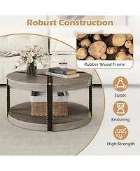 Gouun 34.5-Inch Rubber Wood 2-Tier Round Center Table