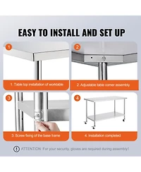 Hongge 60 in Height Adjustable Stainless Steel Work Table on Casters