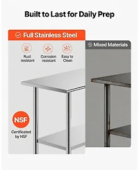 Hongge 48 in Stainless Steel Food Prep Table with Utility Hooks