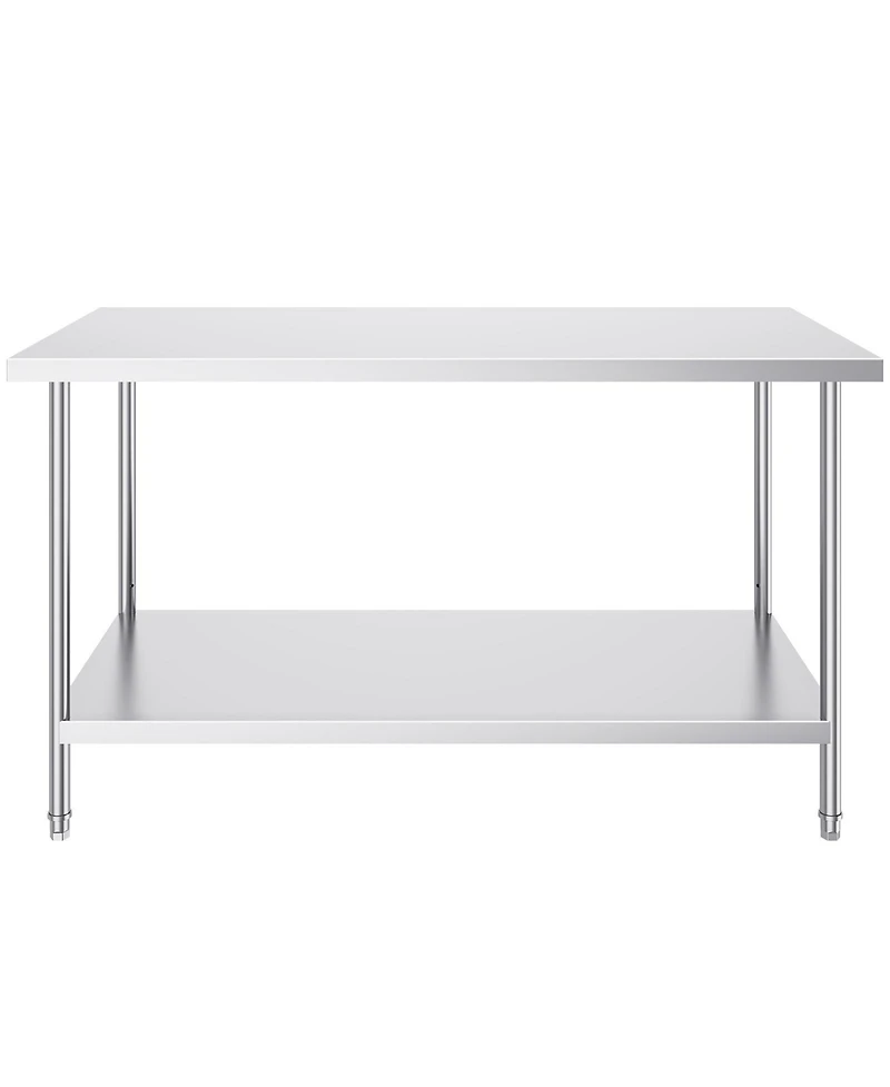 Hongge Extra Wide 30 x 60 in Stainless Steel Workstation Table Rated for 910 lbs with 3 Adjustable Height Levels