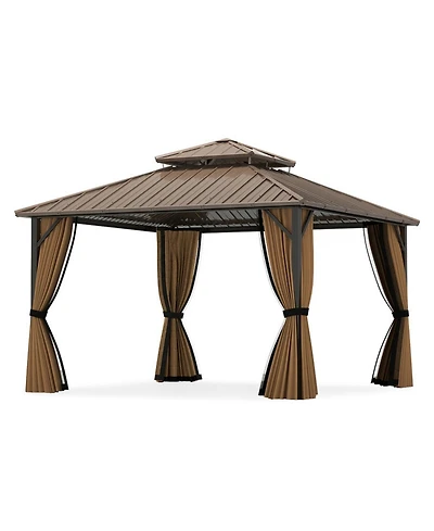 Gouun 12 x 12 ft Hardtop Gazebo with Mesh Netting and Privacy Curtains