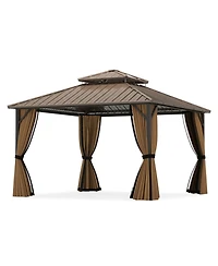 Gouun 12 x 12 ft Hardtop Gazebo with Mesh Netting and Privacy Curtains