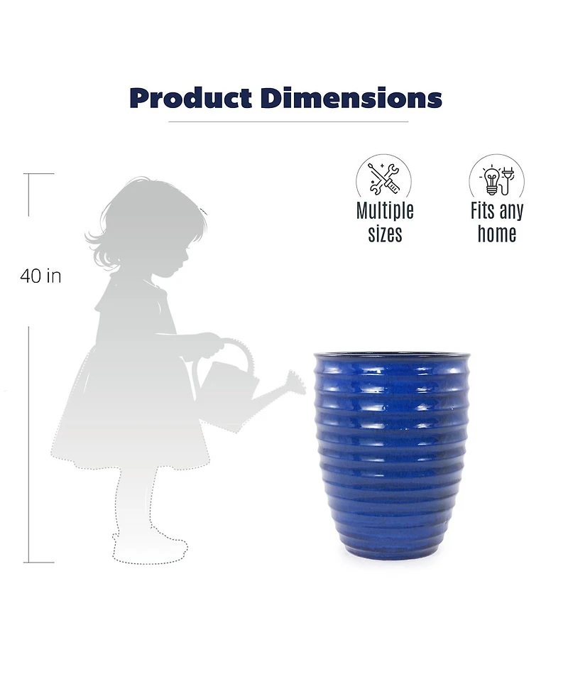 Yobtop Sapphire Ceramic Planter - 17 Inch Handmade Flower Pot, Breathable Clay, Indoor and Outdoor Use for Monstera and Fiddle Leaf Fig, 1 Piece