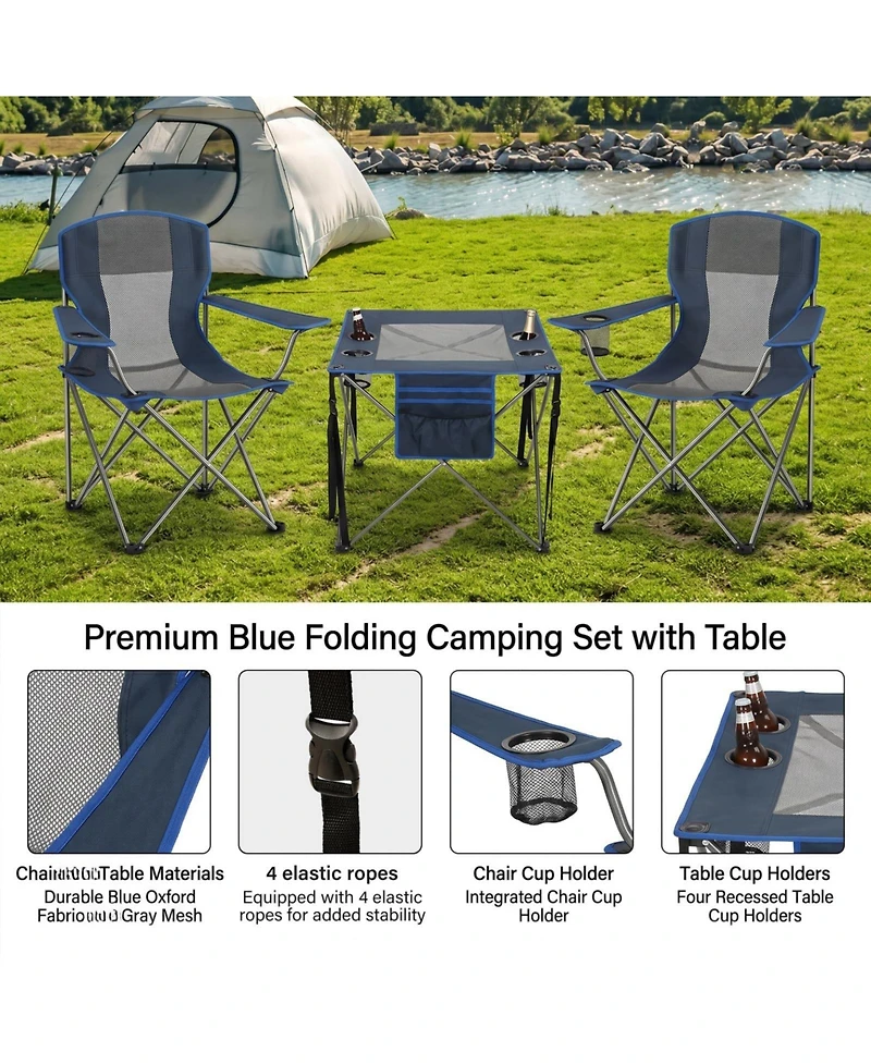 Piscifun 3 Piece Foldable Camping Chair Set With Cup Holder Carry Bag For Outdoor Sports Hiking Picnic