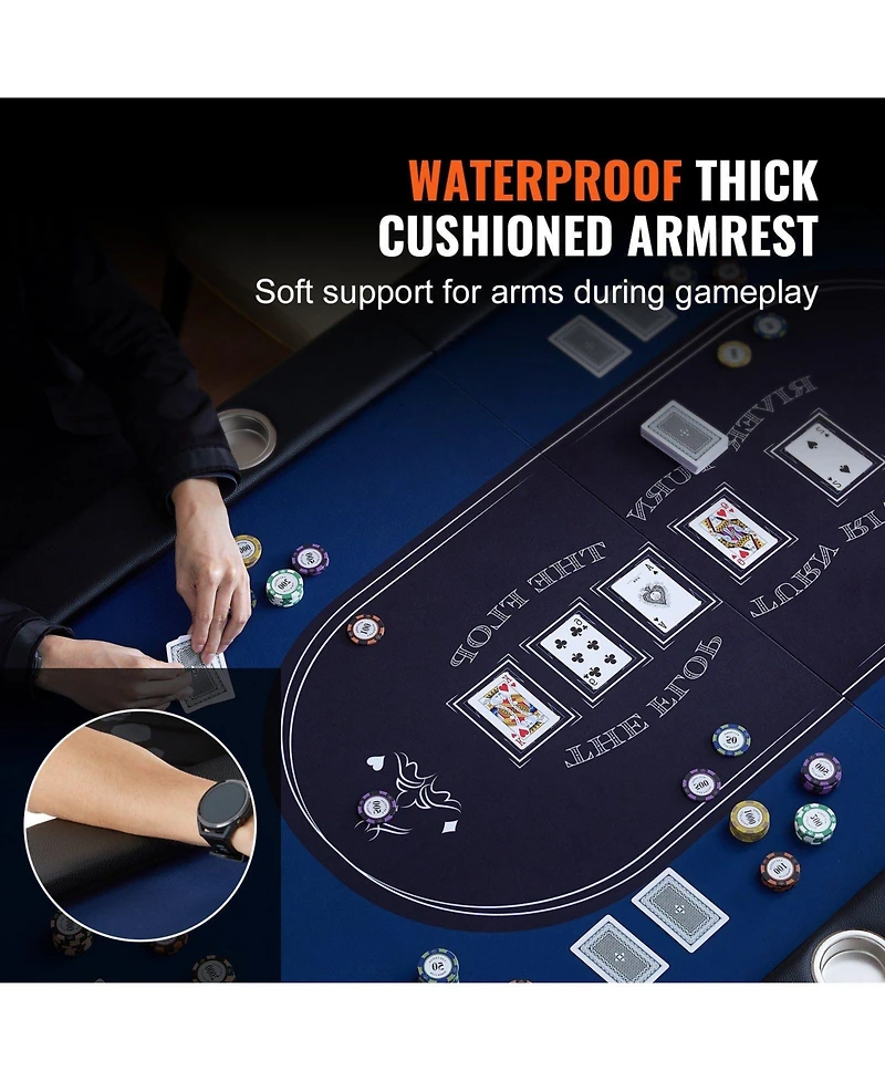 Slickblue Portable 8-Player Poker Table with Folding Design, Padded Rails and Cup Holders