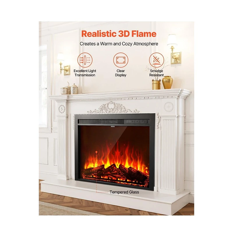 Slickblue Recessed Electric Fireplace Insert Wall Mounted Heater with Adjustable Flames